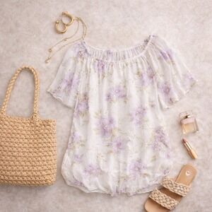 Viola Borghi Sheer Floral Silk Peasant Blouse – Made in Italy – Size M